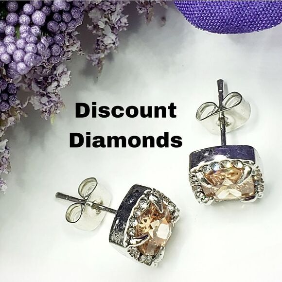 Gorgeous Champagne Sapphire Earrings Surrounded by Clear White Baguette Diamonds - Picture 4 of 8